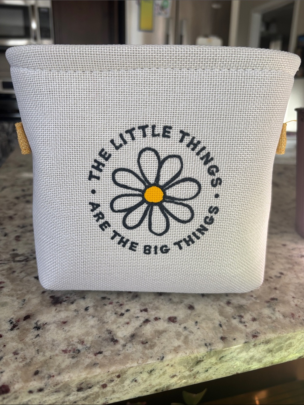 Life Is Good White Canvas Storage Bin with Yellow Tabs